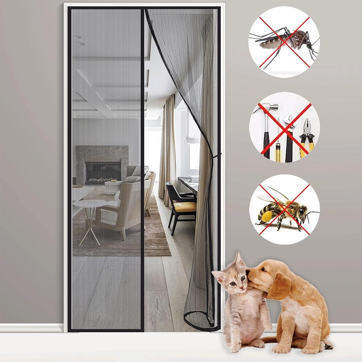 Hordeur - Vliegendeur Hor - Insecten Buiten Houden - Automatisch Sluitend - 115x180cm - Zwart