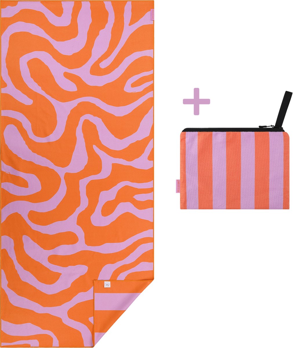 PIECE OF SUN® - Luxe Duurzaam Strandlaken 90x200 cm + Beach Pocket – Lila Oranje – Zandvrij Sneldrogend Microvezel Badlaken – XXL Strandhanddoek – 85% Gerecycled – Cadeau Vrouw
