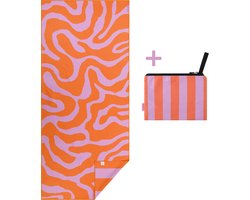PIECE OF SUN® - Luxe Duurzaam Strandlaken 90x200 cm + Beach Pocket – Lila Oranje – Zandvrij Sneldrogend Microvezel Badlaken – XXL Strandhanddoek – 85% Gerecycled – Moederdag Cadeau Vrouw