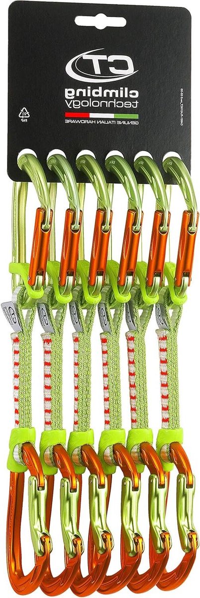 Klimset - Quickdraw Set - Zekeren tijdens klimmen - Ergonomische karabiners - 12 cm - Groen Oranje