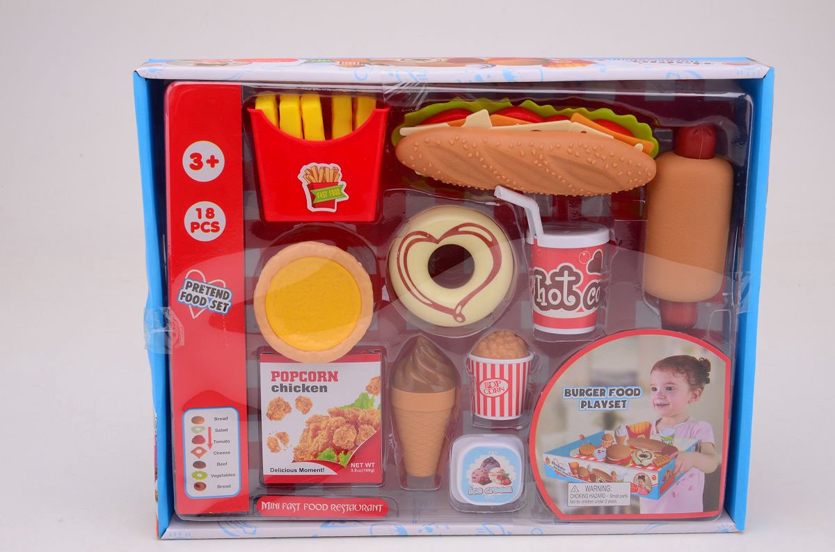 Mini fast food restaurant speelset karton 18 delig voor kinderen.