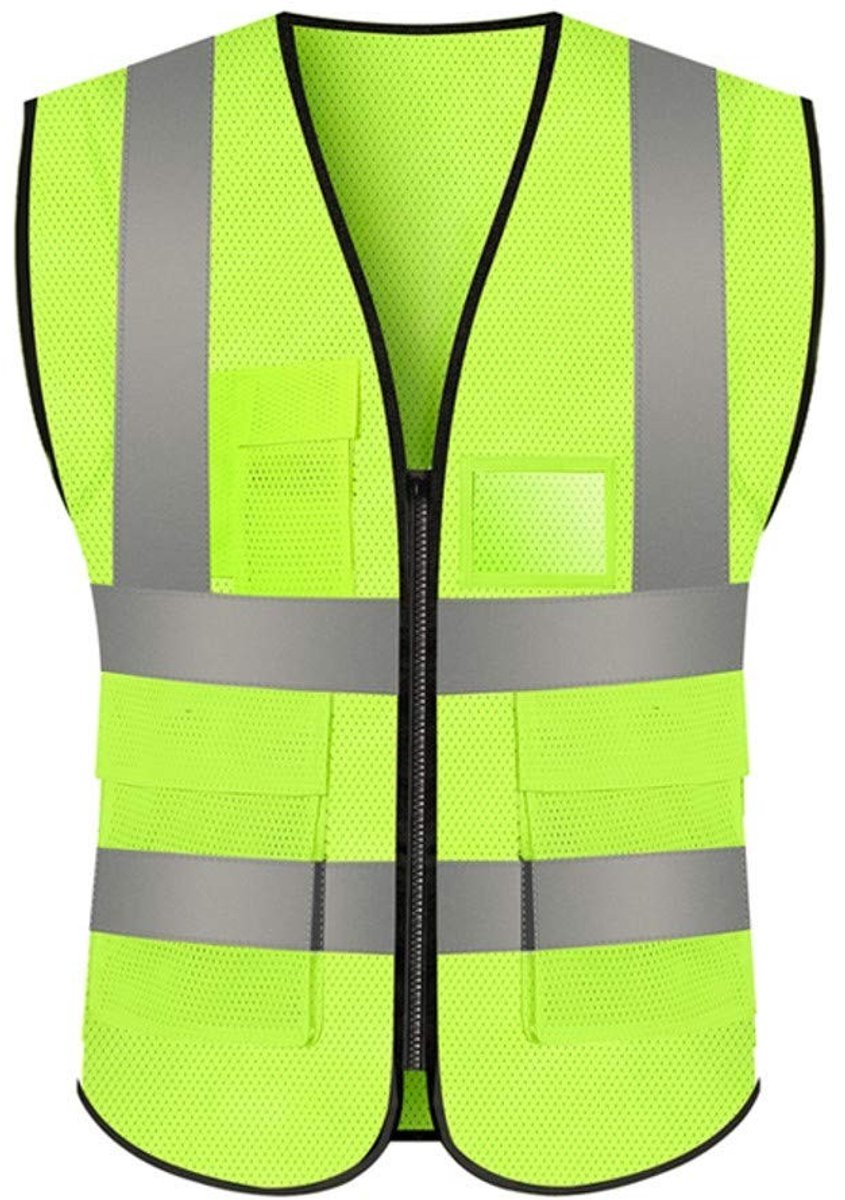 aladdien veiligheidsvest - hoge zichtbaarheid - geel - mesh vest met zakken - ademend en comfortabel - geschikt voor dames en heren
