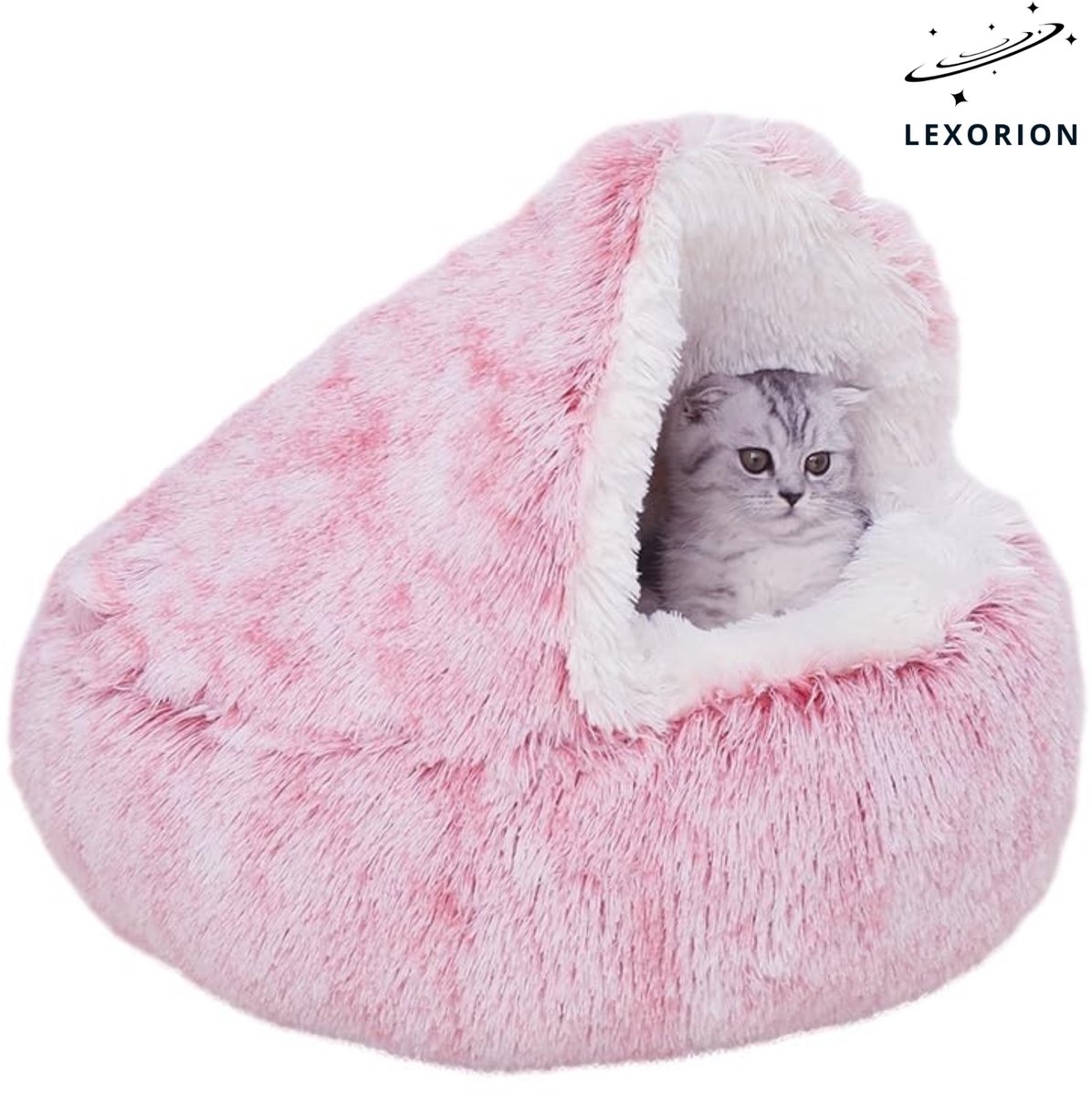 Kattenmand “Shell” Ø 60 cm – Luxe Pluche & Extra Gevuld – Comfortabel Halfgesloten Design – Antislip Bodem – Roze