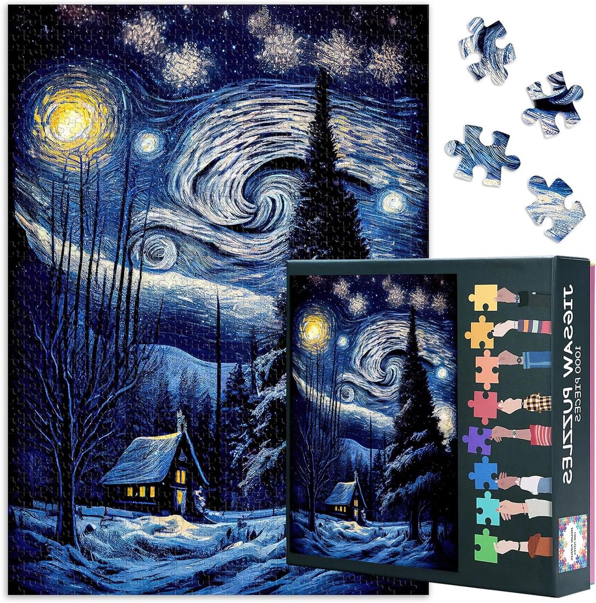 Puzzel 1000 Stukjes - Legpuzzel Volwassenen - Familieactiviteit Ontspannen - Abstract Schilderij Print - 50 x 70 cm - Hut Thema