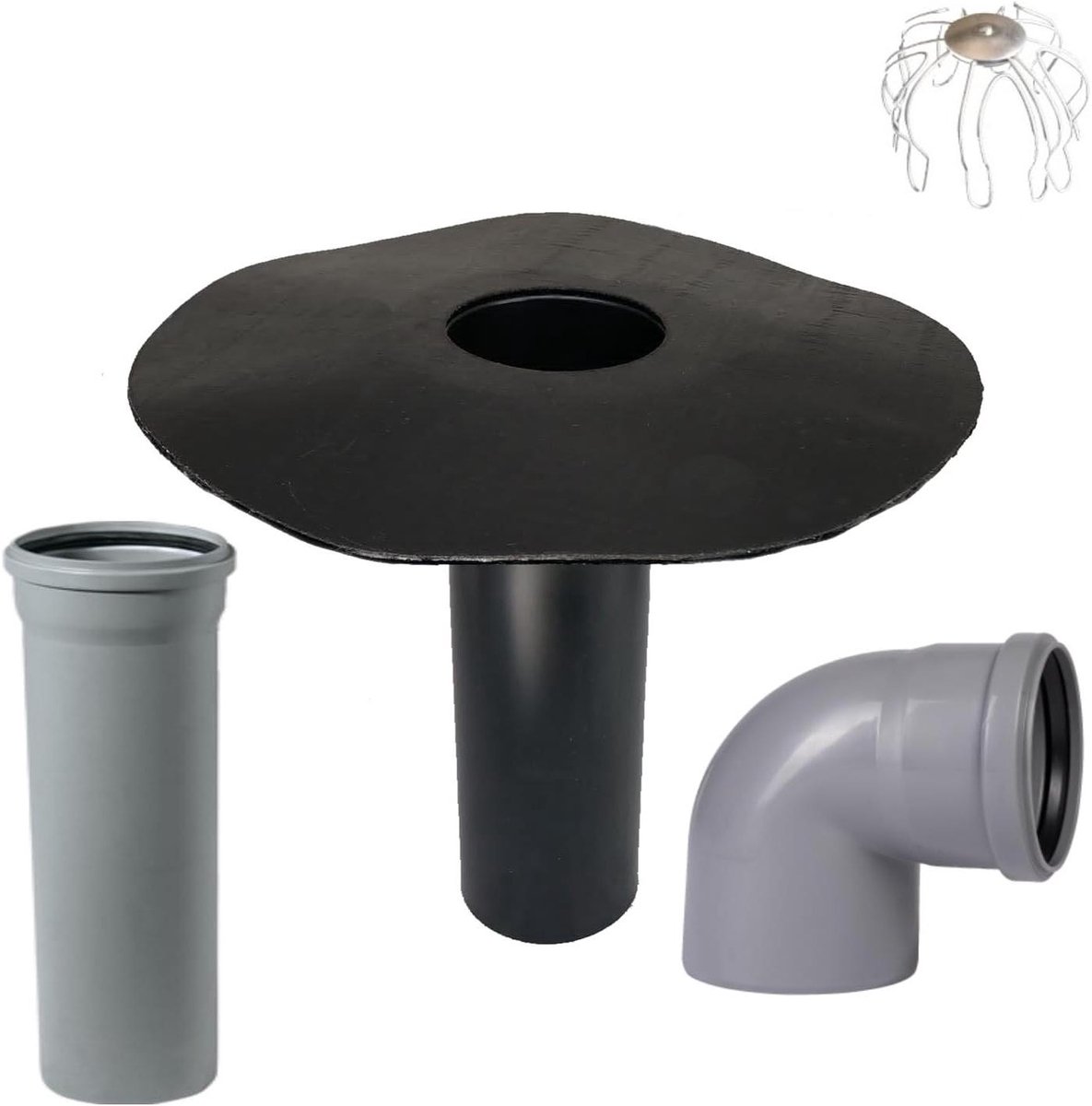 Dakafvoer Set - Dakdrainage Systeem - Platte Dak Drainage - Bitumen Flens Inclusief - DN 100/110 - Zwart Grijs