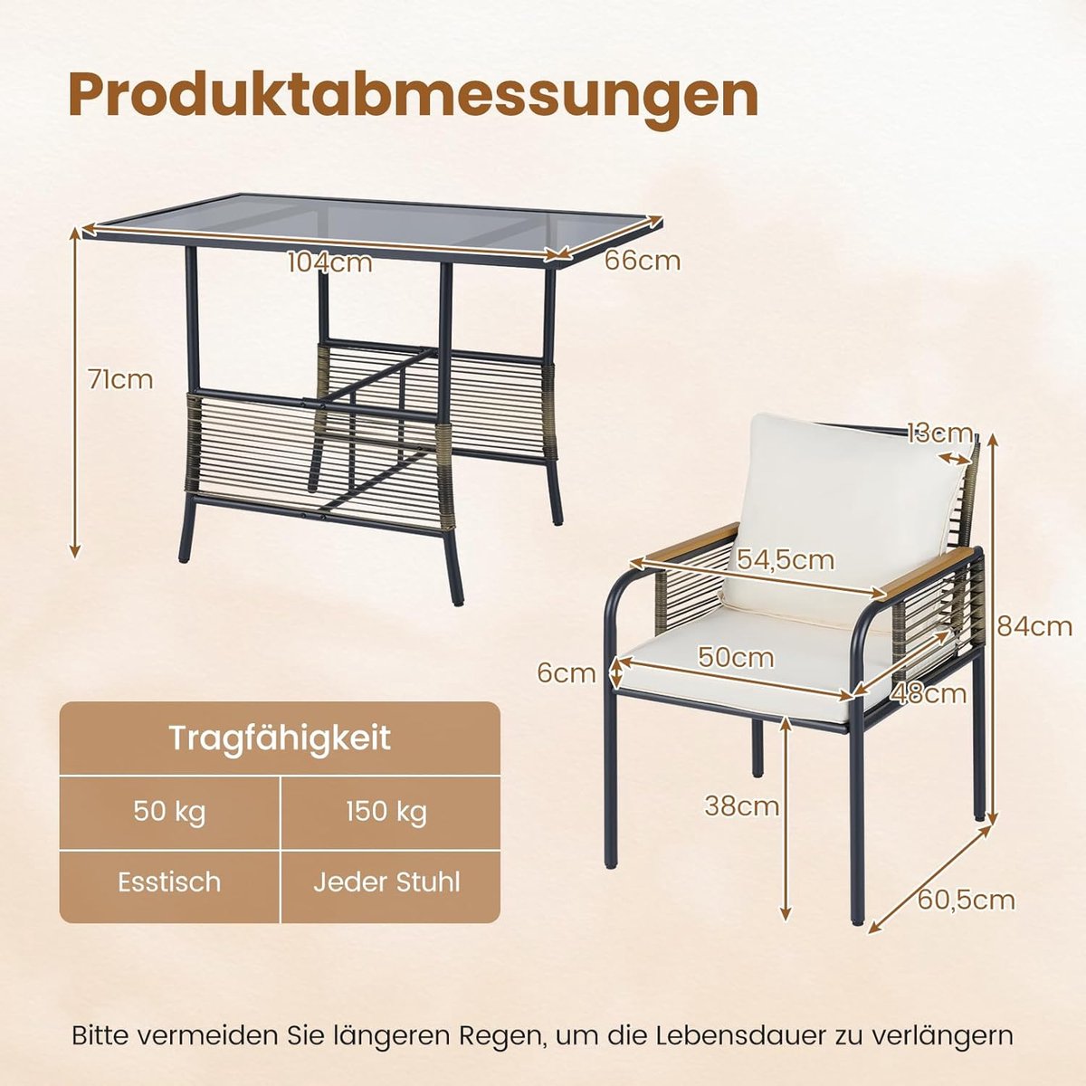 Rotan tuinmeubelset 3-delig balkon loungeset met tafel en 2 stoelen + kussens – ruimtebesparend onder tafel schuifbaar – weerbestendig PE rotan terrasmeubilair voor balkon, tuin en terras – wit – Meuble Paris