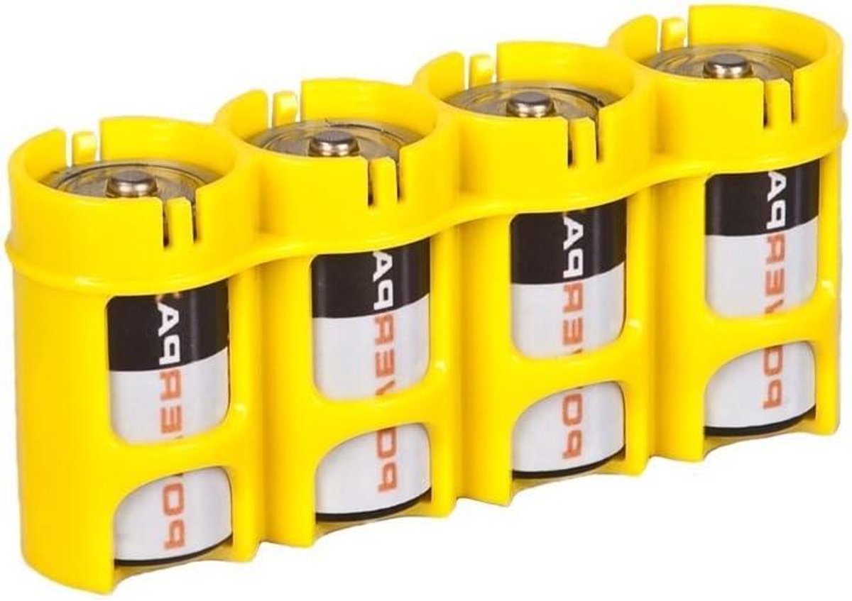 Accu Caddy - Batterijhouder - Batterijen Opbergen - Eenzijdig Dosseren - 4 Stuks - Geel
