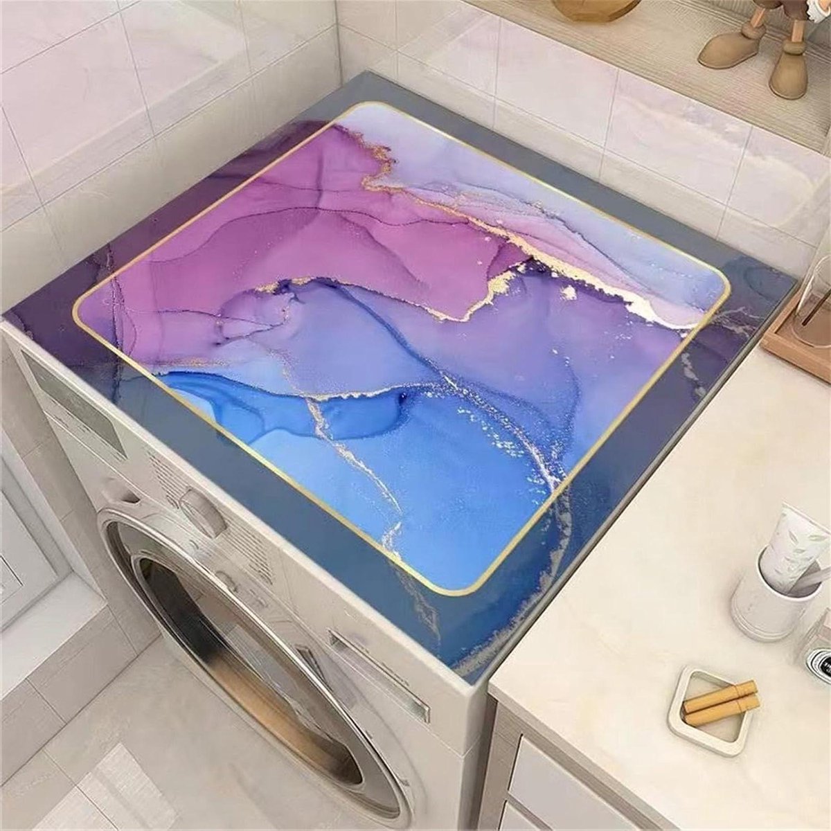 Wasmachine Droger Mat - Apparaat Beschermer - Apparaten Beschermen - Antislip Rubber Bodem - 40x50cm - Zwart Marmer