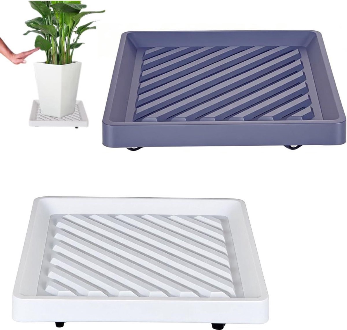 Plant Caddy met Wielen - Bloempot Trolley - Planten Verplaatsen - Verborgen Zwenkwielen - 274 cm - Wit Grijs