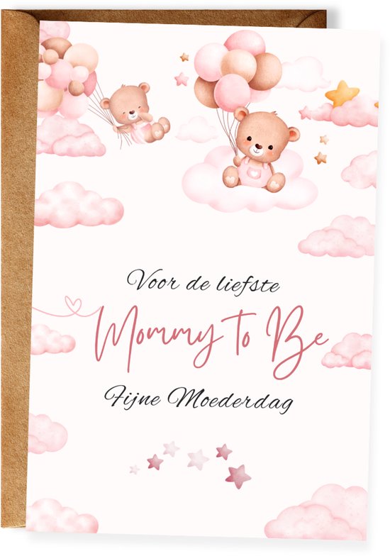 Moederdagkaart voor zwangere vrouw – Mommy to Be - Eerste Moederdag in de buik - Toekomstige Moeder - Mama in verwachting - Baby onderweg - Ansichtkaart - (10x15 cm incl. envelop)