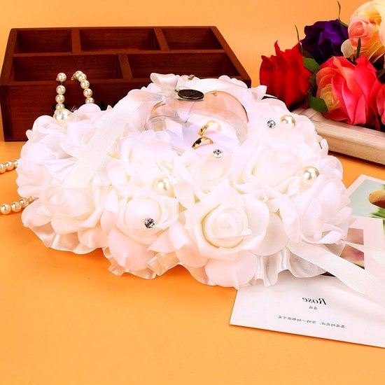 Elegante Ringkussen voor Bruiloft, Perfect als Gastcadeau, Inclusief Ringdoos en Decoratie — afbeelding 4