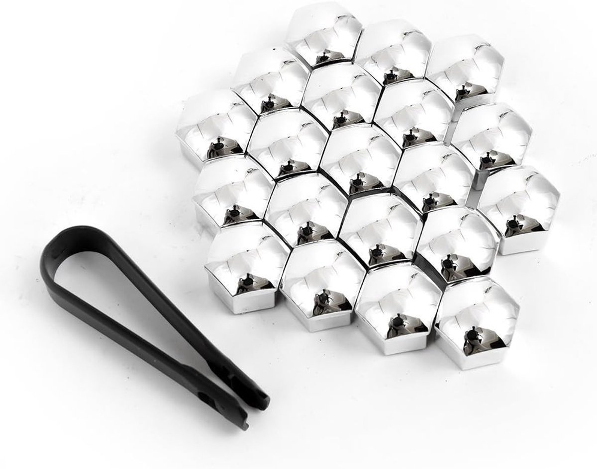 Set van 20 Wielboutdoppen met Trekker en Pliers voor 17 mm Wielmoeren - Zilver, Auto Accessoires, Bescherming, Montagehulp