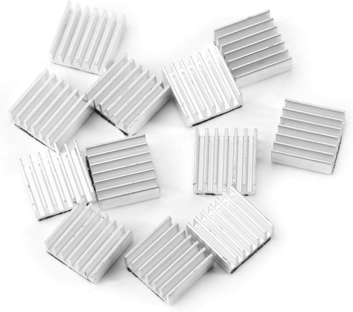 Aluminium Koellichamen - Koelset Heatsinks - Elektronica Koelen - Met Zelfklevende Lijm - 14x14x6mm - Zilver