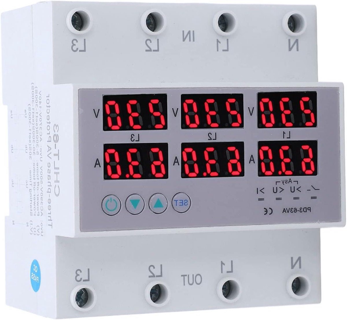 Digitale Energiemeter - Stroommeter Voltmeter - Stroomverbruik Monitoren - Automatische Reset Functie - 1-63A - Grijs
