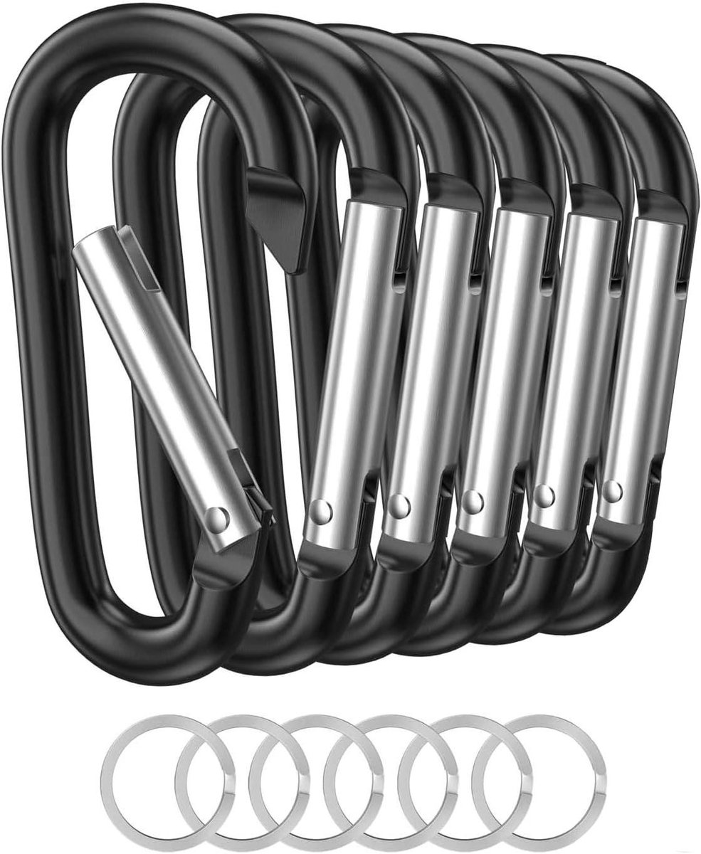 Karabijnhaak Sleutelhanger - Haak Clips - Sleutels Bevestigen - Aluminium D-vorm - 3 inch - Zwart