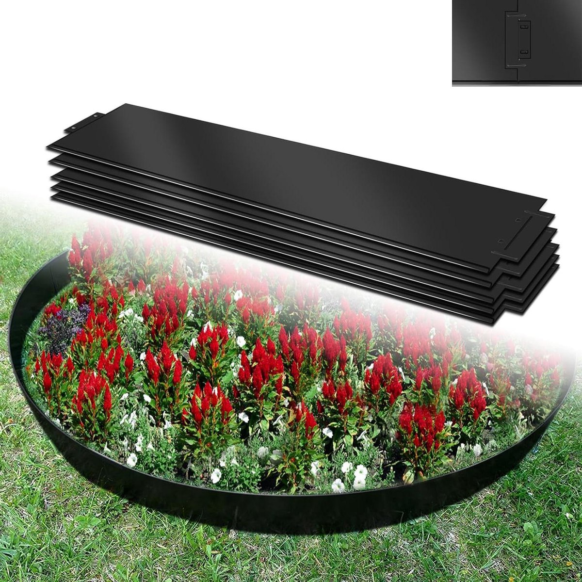 Gazonrand Metaal - Bloembedomranding Tuin - Tuin Afbakenen - Verzinkt Plaatstaal - 100 x 15 cm 5 Stuks - Zwart