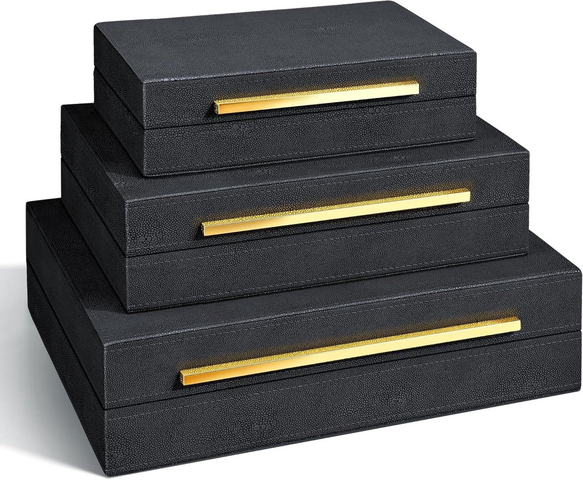 Opbergdozen Set - Decoratieve dozen - Sieraden organiseren - Elegant kunstleer - Set van 3 - Zwart
