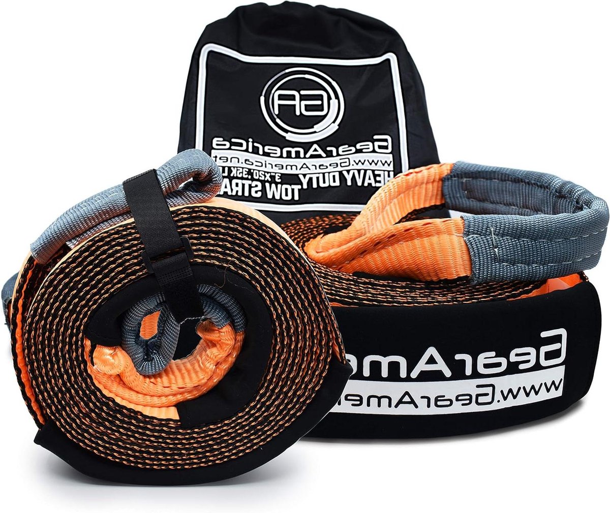 Sleepriemen Set - Trekband Herstelband - Voertuigen Slepen - Versterkte Ogen - 7 meter x 77 mm - Oranje