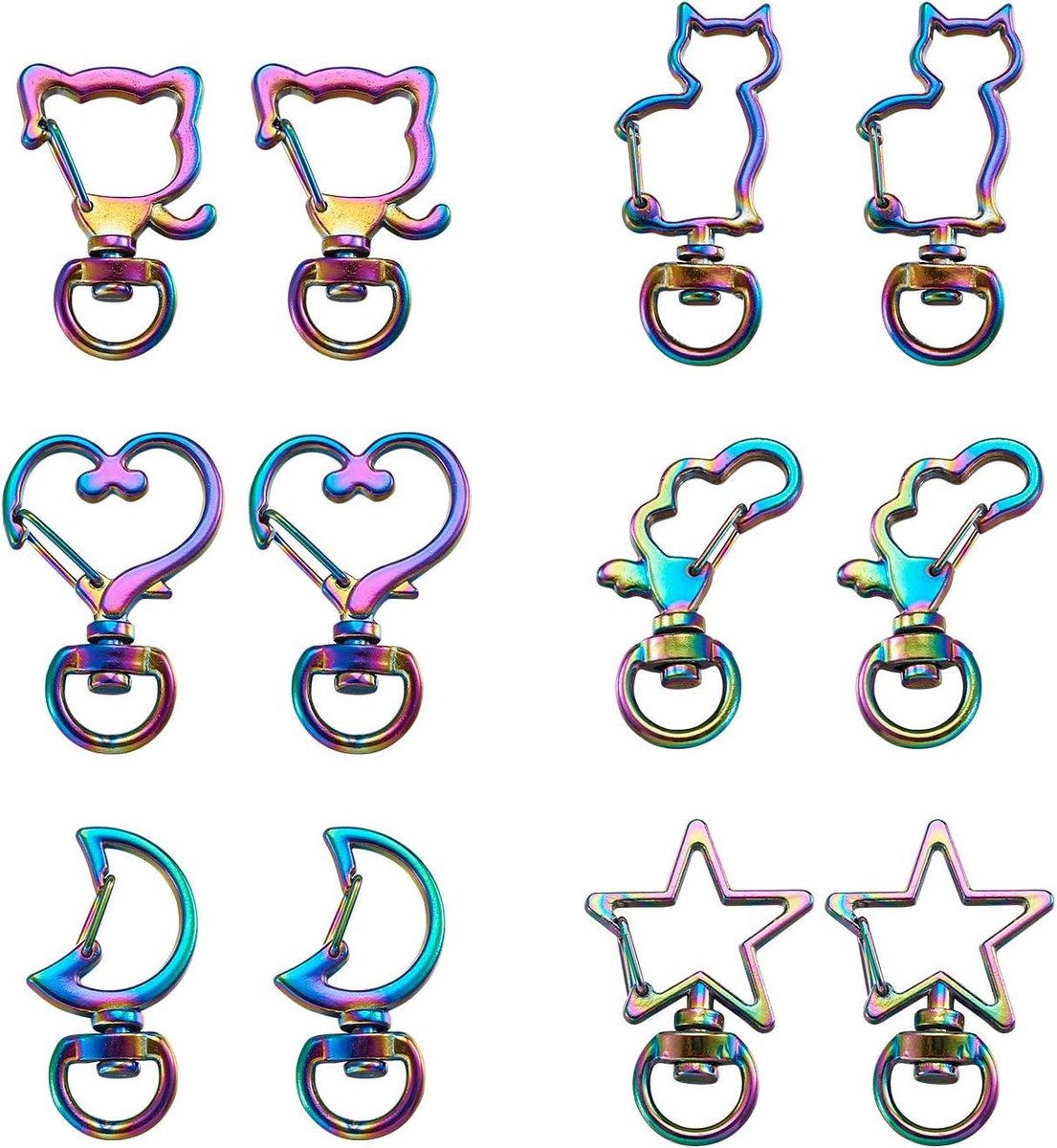 Draai Karabijnsluitingen - Sleutelhanger Haken - Sieraden Maken - 360 Graden Draaibaar - 12 Stuks - Regenboog