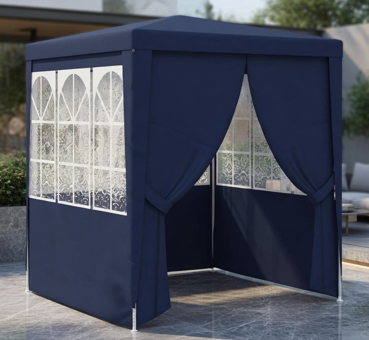 Luxe Tuingazebo 2,5x2,5 m met Ramen en Deuren – Waterdichte Buiten Gazebo – Stevige Tuin Tent van Roestvrij Staal – Blue | MedaHomeStore