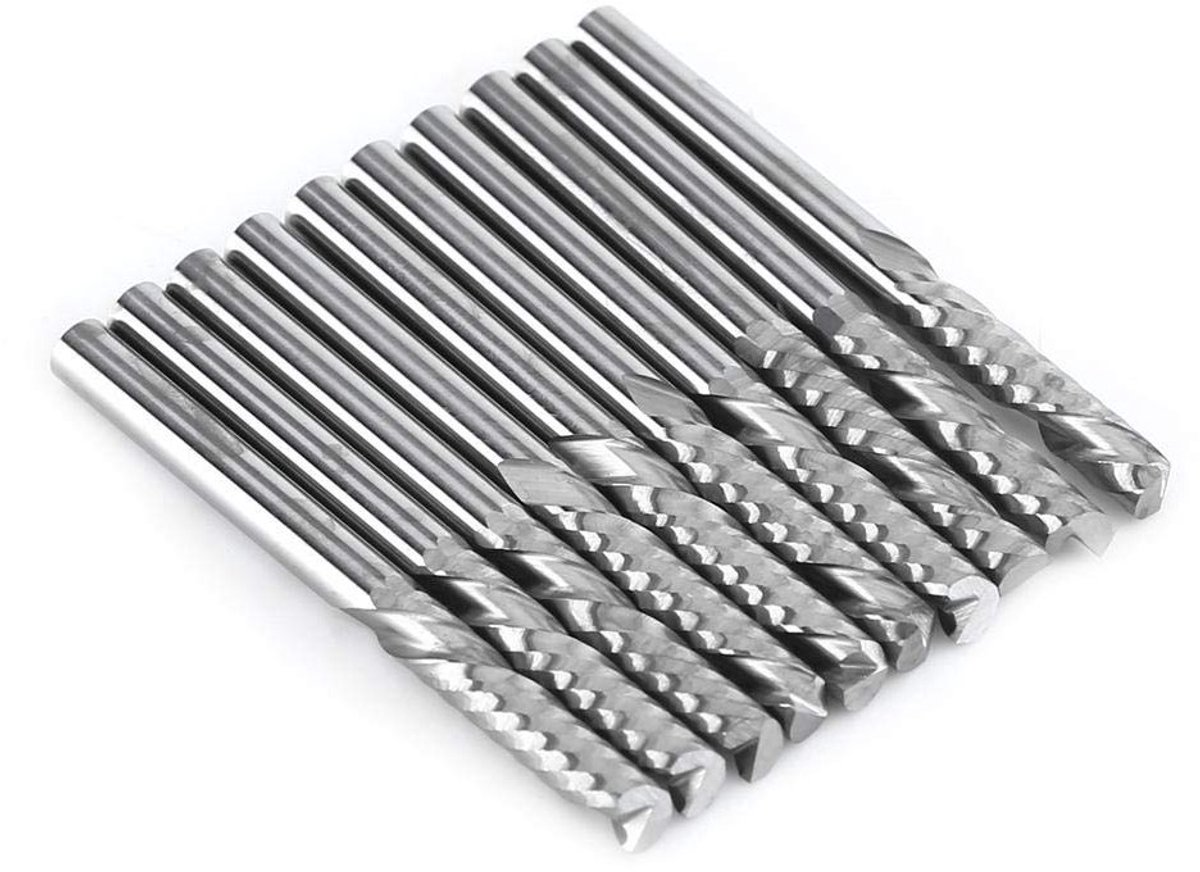 10 Stuks Spiral Frees Cutter met Enkel Fluit voor CNC Router - 4mm Shank Freesaccessoires en Gereedschap voor Precisiewerk