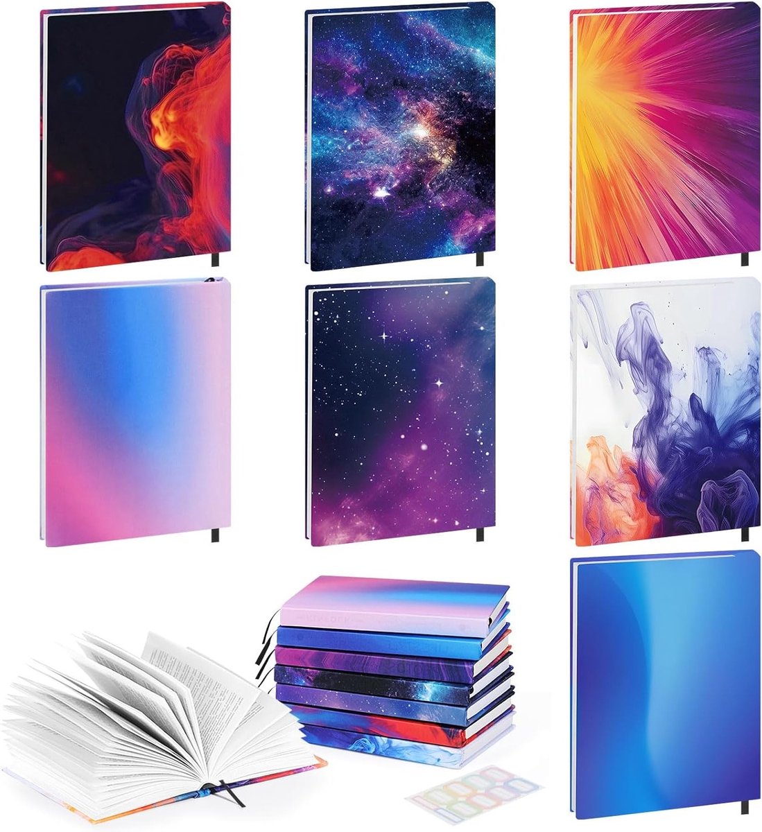 7-delige rekbare boekomslagen, herbruikbare jumbo beschermhoezen voor hardcover boeken tot 9 x 11 inch, stof boekhoezen, schoolbenodigdheden, kleurrijke gradient ontwerpen