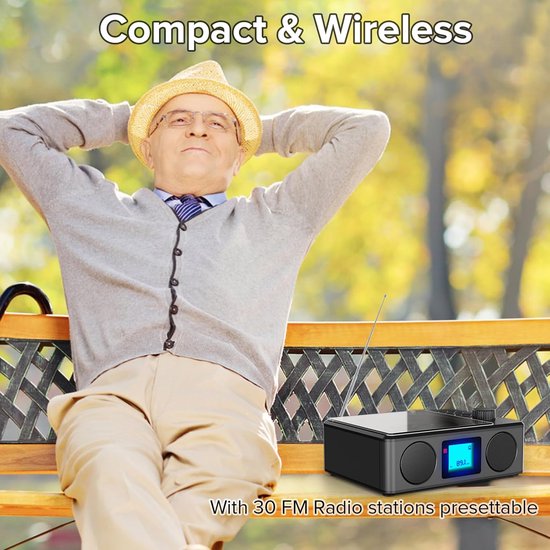 Draagbare cd-speler met luidsprekers- oplaadbare Bluetooth cd-speler met FM-radio en afstandsbediening - MP3/USB/TF afspeelbaar met stereogeluid - Slaaptimer/lcd-display/koptelefoonaansluiting — afbeelding 4