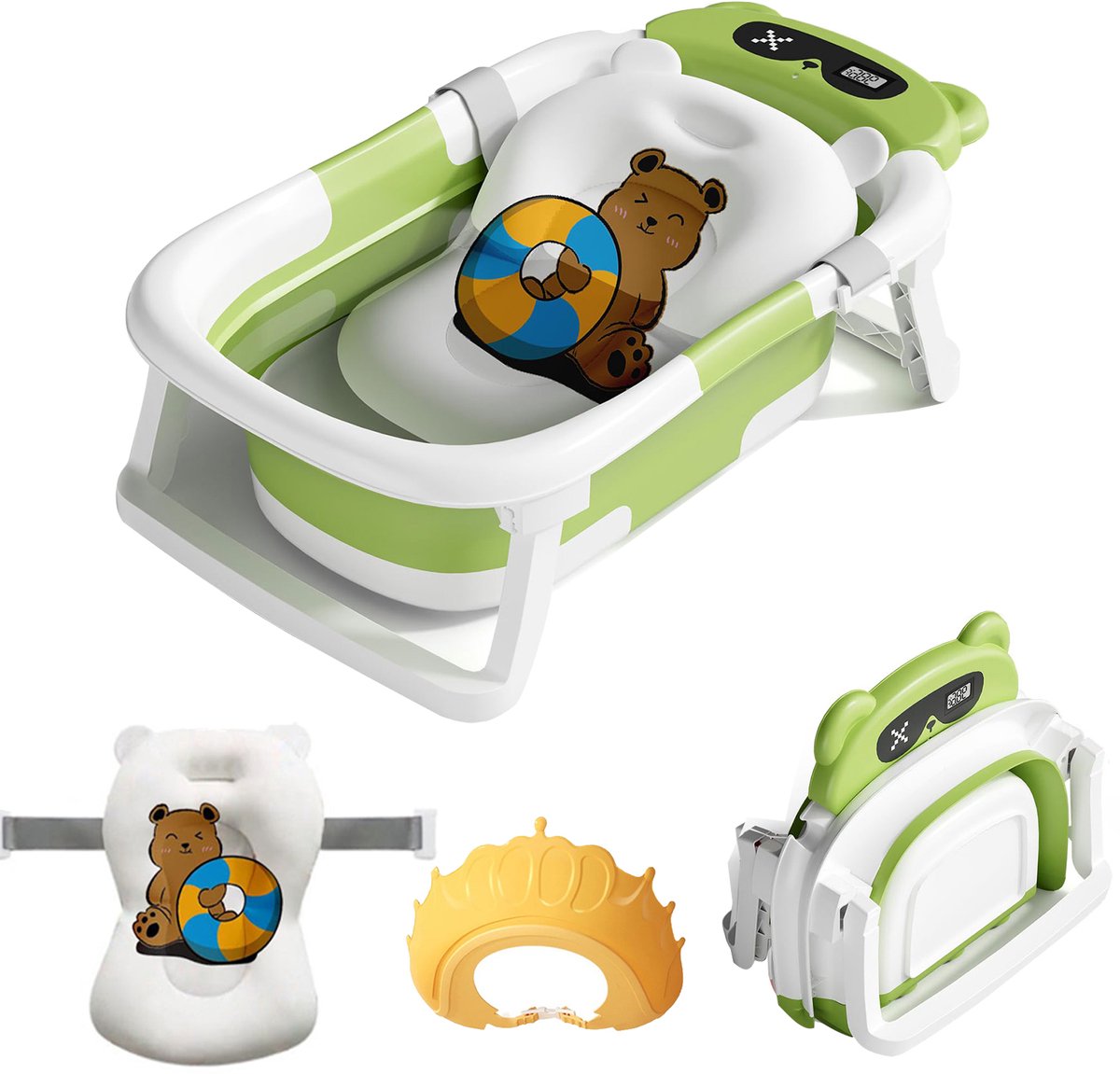 SHANNA Opvouwbaar Babybad – Met Digitale Thermometer & Antislip Badkussen – Groen
