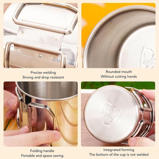 2 stuks beker - bergbeklimmersbeker - campingbeker - theebeker - koffiebeker - opvouwbaar - verwarmbaar - metalen waterbeker - buitenaccessoires - geschikt voor kamperen, bergbeklimmen, wandelen (zilver, 8,5*8 cm) — afbeelding 4
