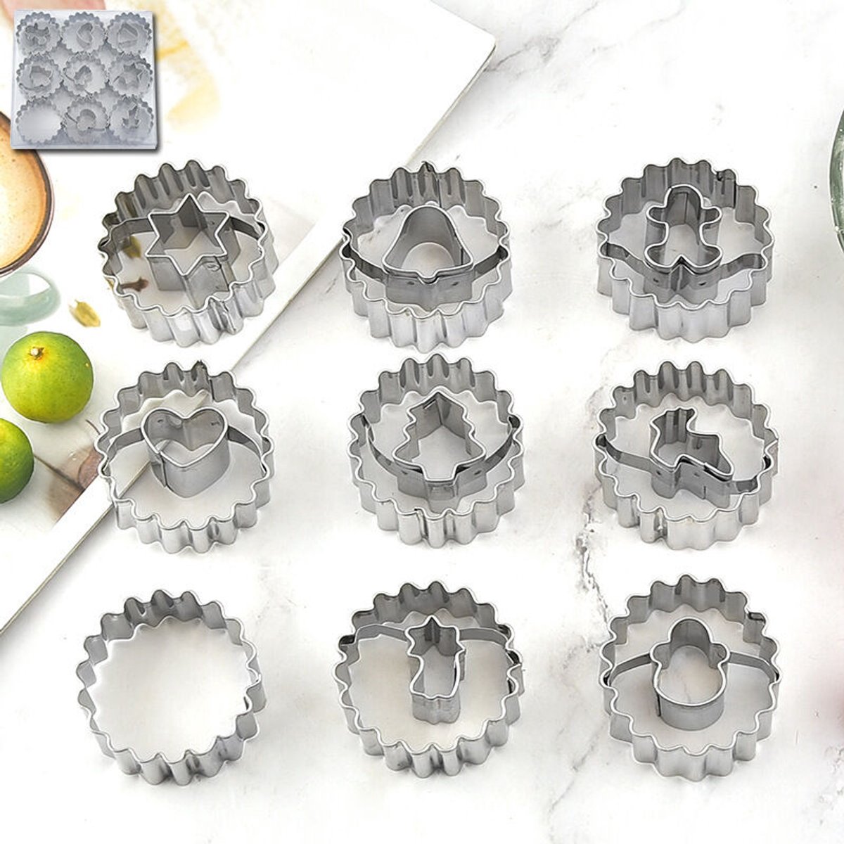 Koekjesvormpjes, 9 stuks, mini-kerstkoekjesvormpjes