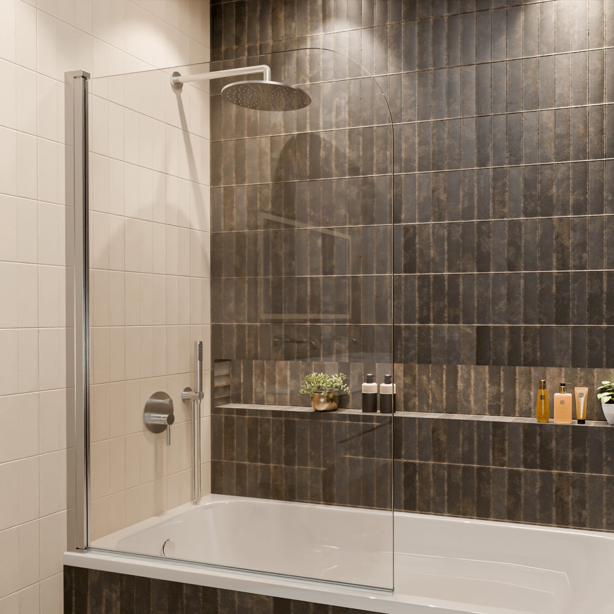 Lomazoo Badwand Palmas - 100x140cm - Chroom - Nano Coating Anti-kalk - Draaibaar - Helder Glas