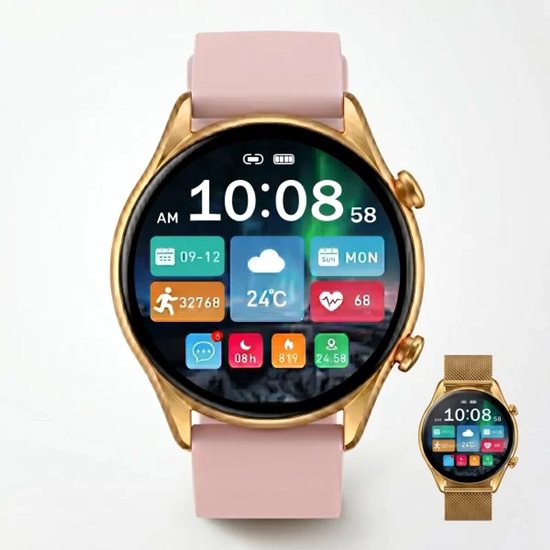 Zyon Wear Elira Smartwatch Dames - Goud - HD Touch Scherm - Bluetooth Bellen - Inclusief 2 Bandjes - Hartslagmeter - Sport - Android & iOS