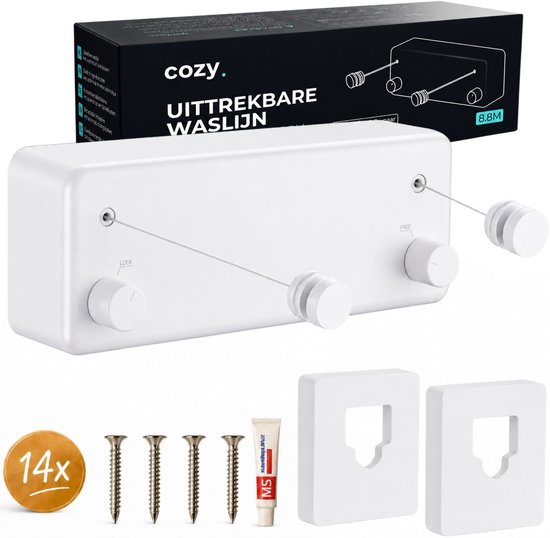 cozy. Uittrekbare Waslijn - Waslijndraad met stalen kern - 8,8 m ... - Bol