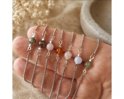 Juffencadeau Edelsteen Armband – Keuze uit 6 Edelstenen – Verstelbaar RVS Armbandje – Cadeau voor Juf – Einde Schooljaar Edelsteen