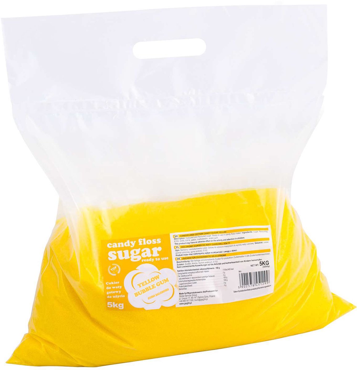 GSG24 - Kleurige Suiker voor Suikerspin - Geel - Bubbelgomsmaak - 5kg