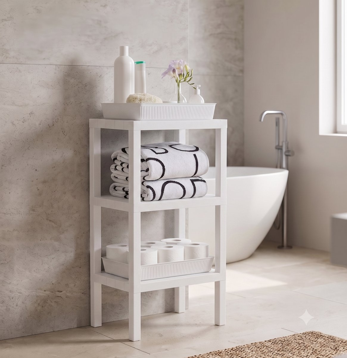 INDECOR Badkamerrek 3-Laags Kunststof Opbergrek – Plantenrek en Organizer voor Keuken, Woonkamer en Tuin – Wit