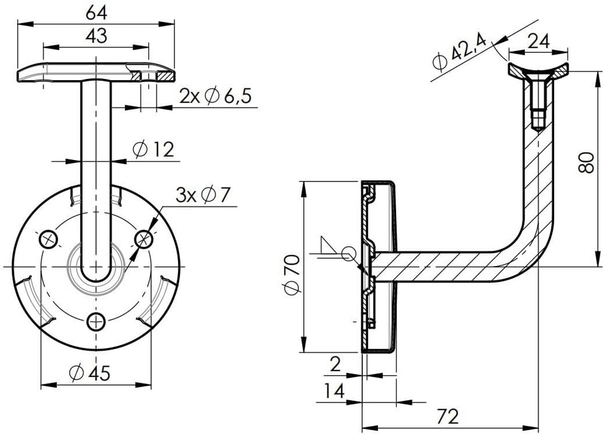 Handrail Houder - Bevestiging Leuning - Trappen Monteren - Roestvrij Staal V2A - 42.4 mm Diameter - Zilverkleurig