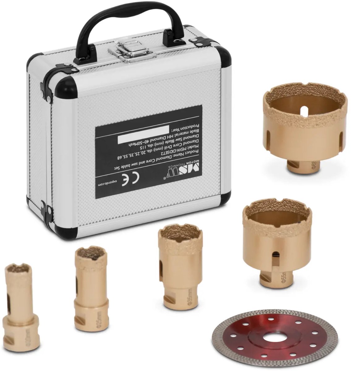 Set diamantboren met doorslijpschijf - voor haakse slijpers - 20 / 25 / 35 / 55 / 68 mm - diamantdoorslijpschijf 115 mm - MSW