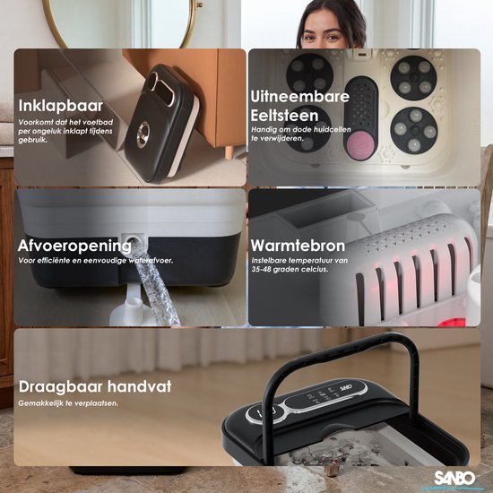 Sanbo Voetenbad - Elektrische Massage Rollers - Instelbare Temperatuur 35 tot 48 Graden - Voetmassage Apparaat - Voetbad Met Massage - Zwart