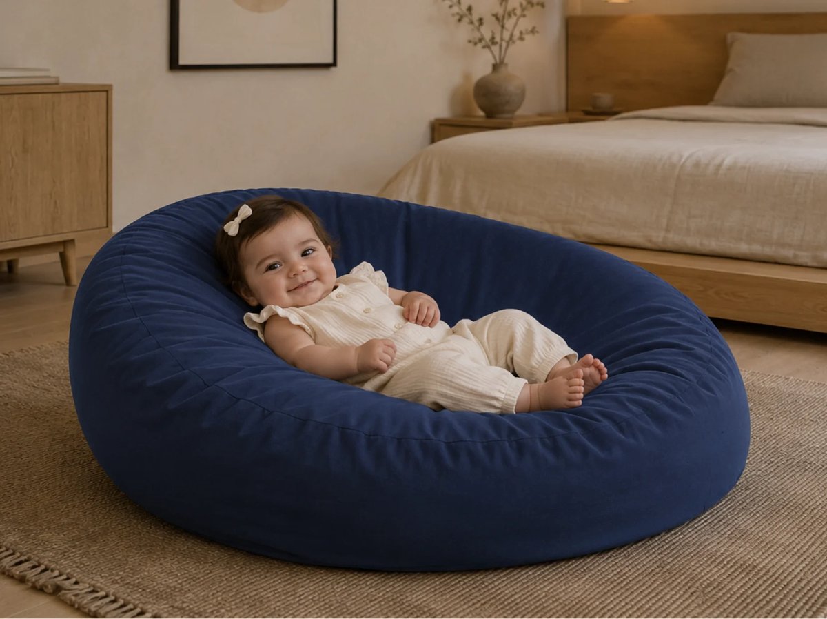 Bedrebel - Baby relax hoes voor voedingskussen zwangerschapskussen - 100% katoen percale - blauw - Midnight blue - anti doorzakken clip - baby relaxhoes