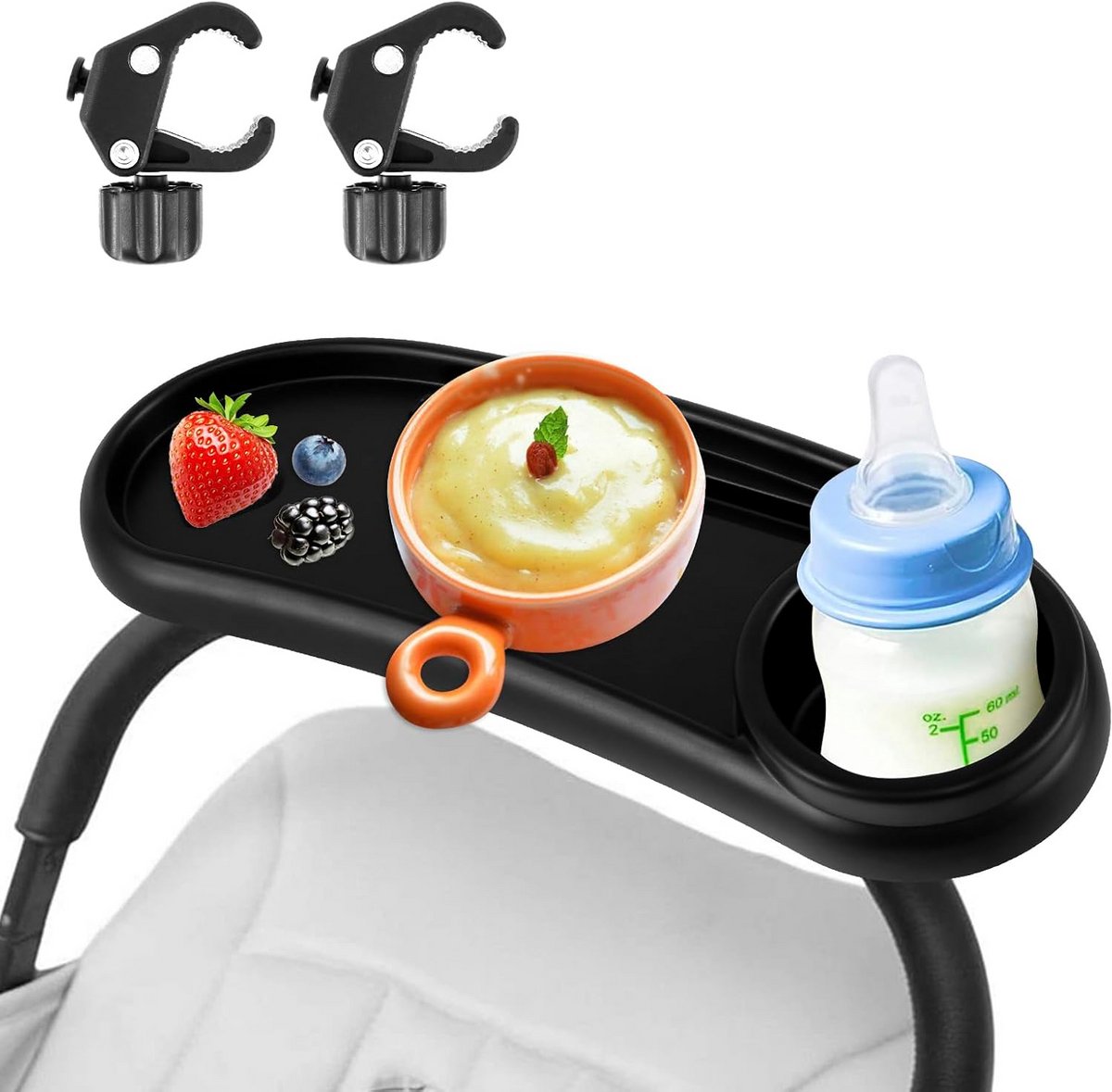 Kinderwagen Organizer - Baby Tafel - Onderweg Eten - 3-in-1 Houder - 39 cm - Zwart