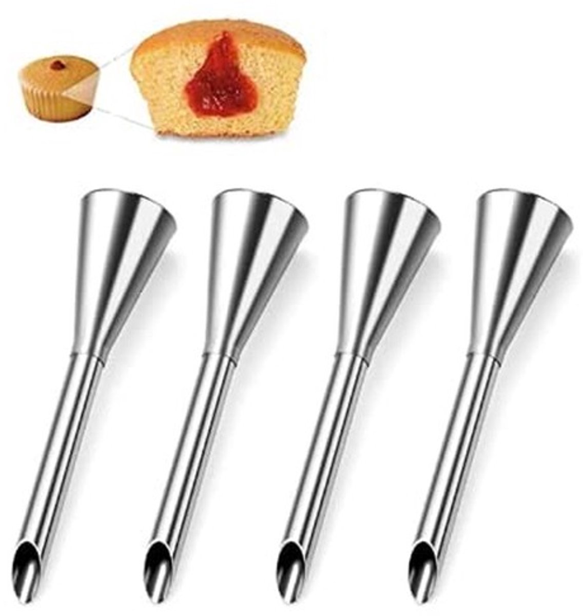 Dailygoods- Icing Nozzle Set 4 Stuks - Roestvrij Staal - Lange Spuitmond - Vaatwasmachinebestendig - Bakgereedschap - Eenvoudig te gebruiken