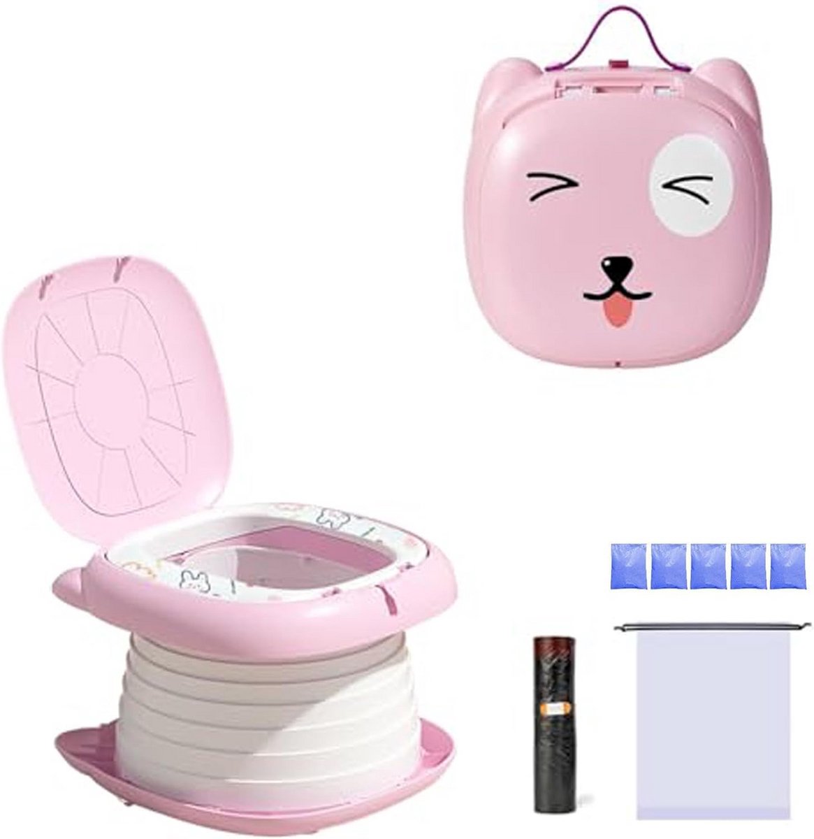 Draagbaar Potje - Opvouwbaar Toilet - Zindelijkheidstraining Kind - 3-in-1 Multifunctioneel - Tot 100 Pond - Roze
