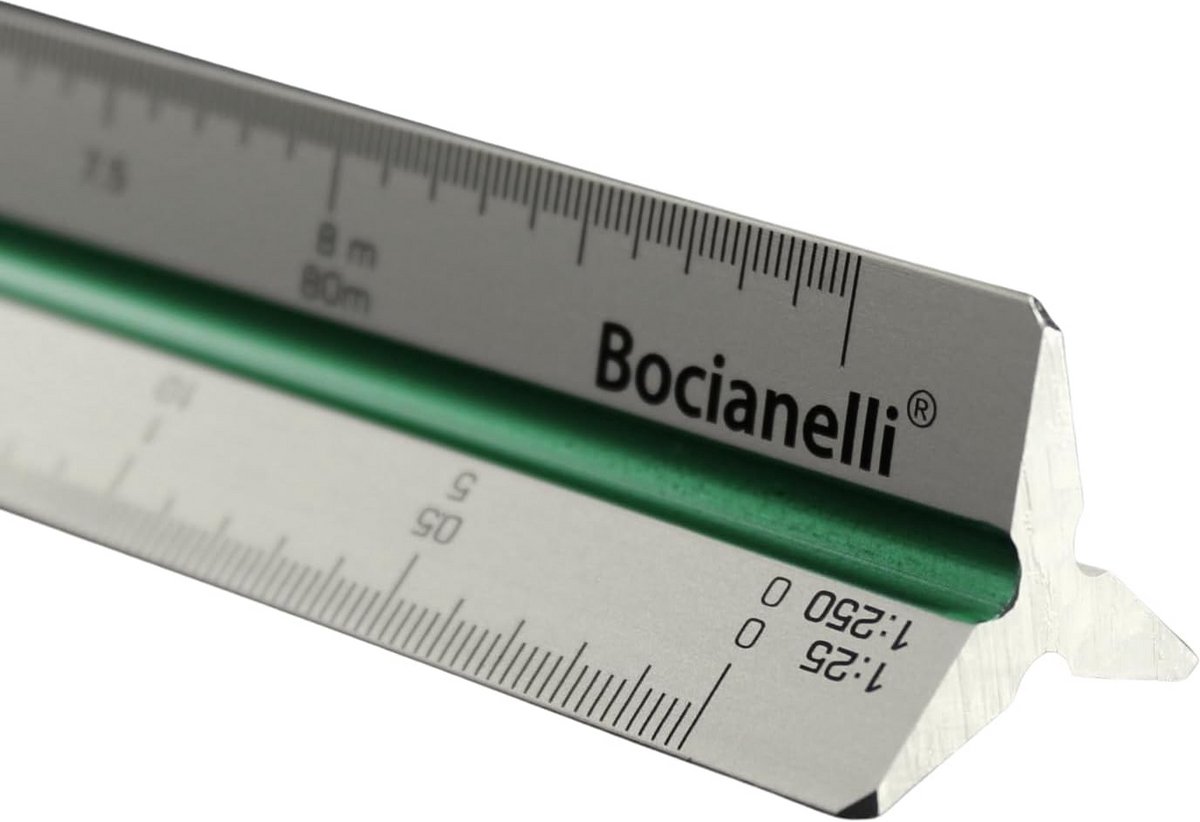 Schaal Liniaal - Meetlat Tekenen - Technische Tekeningen - 12 Schalen Aluminium - 30 cm - Zilver