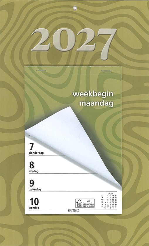 MGPcards - Week Scheurkalender 2027 - Week begint op maandag - 21 x 34 cm - Groen
