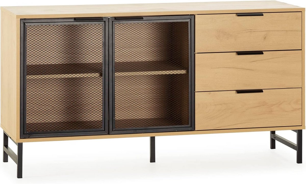 Dressoir met deuren - Opbergkast - Woonkamer inrichten - Zwart metalen rooster - 130 cm breed - Zwart