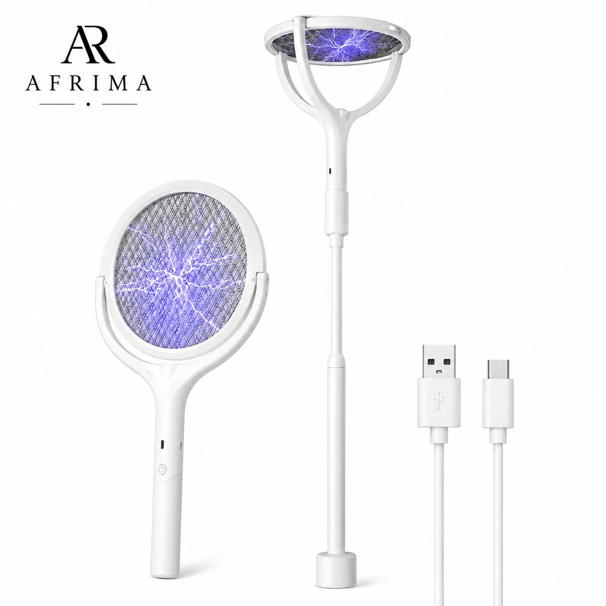 plaadbare Elektrische Vliegenmepper Elektrisch met Rotondeerbare Kop Mosquito Killer Electric Fly Swatter Spinnenvanger Anti Muggen, Met een Telescopische Verlenging
