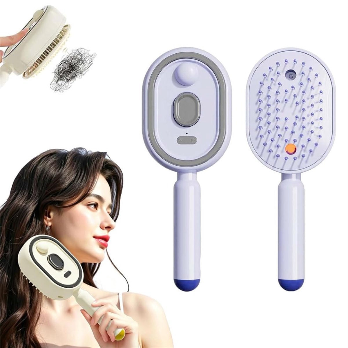 Multifunctionele Stoom Haarborstel - Elektrische Stoomborstel Met Waternevel Spray & Antistatische Trilfunctie - Massageborstel tegen Pluizig Haar - Oplaadbare stoomstijltang - Voor krullend, nat en droog haar - USB-C Oplaadbaar Draadloos - Paars