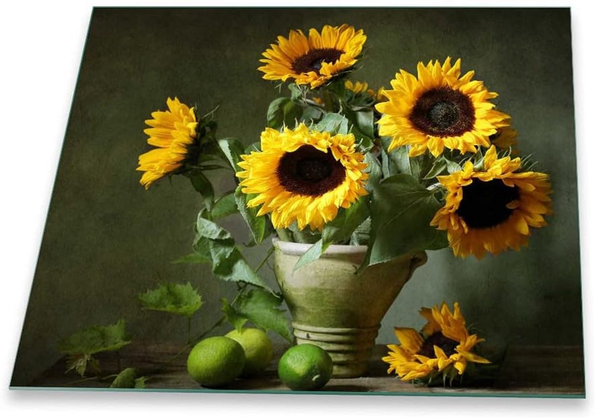 Fornuis afdekplaat Werkbladbeschermer Glasplaat Keuken Organisatie Veiligheidsglas 4mm 60x52 cm Zonnebloem