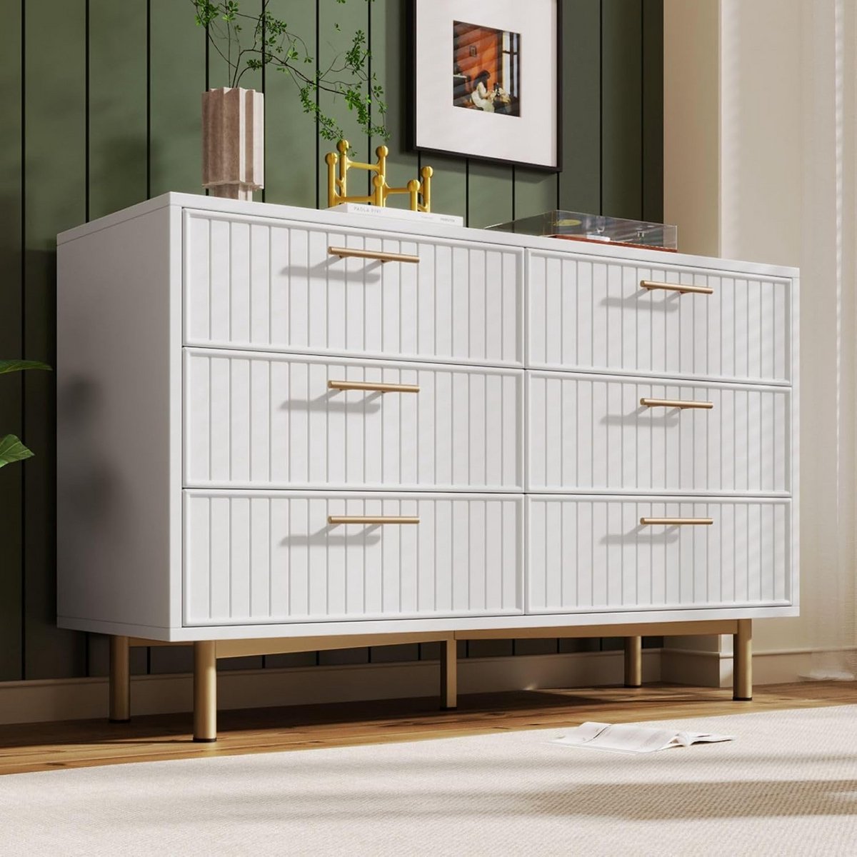 Commode met laden - Dressoir opbergkast - Ruimte organiseren - Verstelbare poothoogte - 120 x 75 cm - Wit